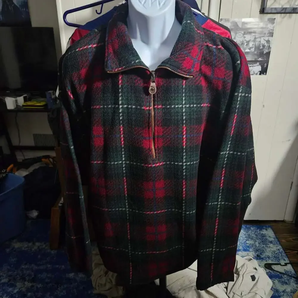 Northwest Territory Green Plaid Fleece Quarter Zip Pullover Jacket Mens XL